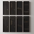 Black Interior Hinged Doors With Golden Decorative Patterns And Various Designs 3d model