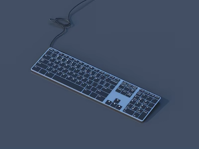 Wired Computer Keyboard With Full Size Layout And Numeric Keypad On Gray Background 3d model