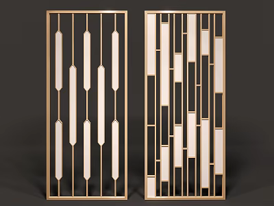 Modern Decorative Room Divider With Gold Frame And Geometric Patterns Design 3d model