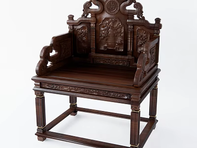 Traditional Wooden Armchair With Intricate Carved Patterns Ornate Backrest And Armrests 3d model