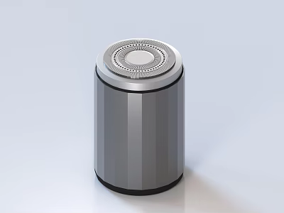 Modern Cylindrical Electronic Device With Sleek Gray Finish And Circular Control Panel 3d model