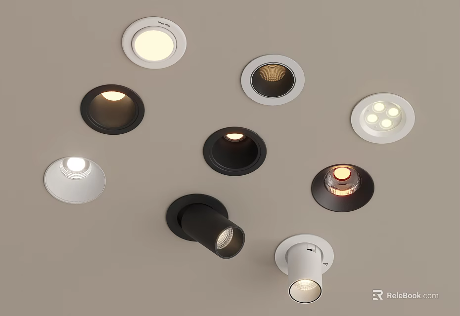 Various Modern Recessed and Spotlights in Black and White Designs for Home Ceiling Lighting 3d model 