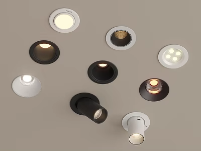 Various Modern Recessed and Spotlights in Black and White Designs for Home Ceiling Lighting 3d model
