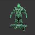 Mechanical Warrior Figure In Intricate Armor With Futuristic Weapon And Metallic Body Structure
