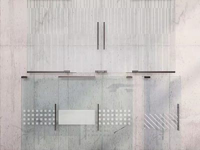Concrete Wall With Glass Doors Featuring Vertical Stripes Geometric Patterns And Metal Handles 3d model