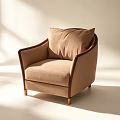 Beige Fabric Sofa Stool With Wooden Frame And Armrests In Modern Design