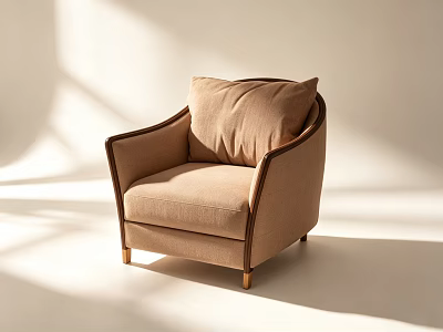 Beige Fabric Sofa Stool With Wooden Frame And Armrests In Modern Design 3d model