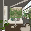 Cozy Home Balcony With Green Plant Wall Trellis Sofa Pillows Potted Plants And Natural Light