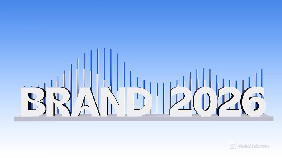 White 3D Text Design for BRAND 2020 with Blue Sky Background and Striped Elements 3d model 