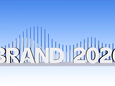 White 3D Text Design for BRAND 2020 with Blue Sky Background and Striped Elements 3d model