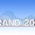 White 3D Text Design for BRAND 2020 with Blue Sky Background and Striped Elements