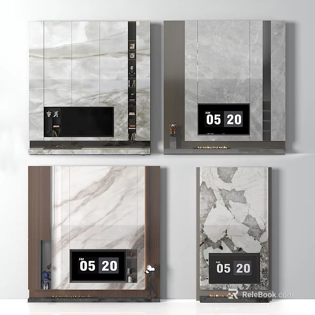 Modern TV Background Wall Design With Marble Panels And Framed Structure 3d model