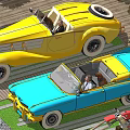 Vintage Convertible Cars Yellow And Blue Classic Models With Open Tops