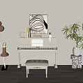 Elegant White Piano With Sheet Music And Wall Artwork Near Ballerina Statue And Green Plant