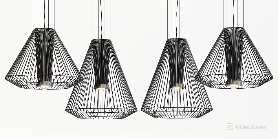 Modern Black Metal Wireframe Pendant Lights With Conical Design For Interior 3d model