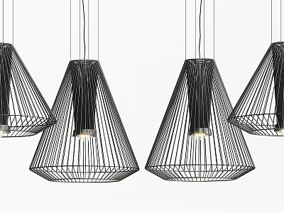Modern Black Metal Wireframe Pendant Lights With Conical Design For Interior 3d model