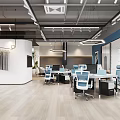 Modern Office Reception Desk With Marble Countertop Wooden Floor And Ceiling Lighting