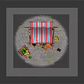 Colorful Fruit Stall With Pink White Striped Awning Wooden Frame Fresh Fruits And Stone Pavement