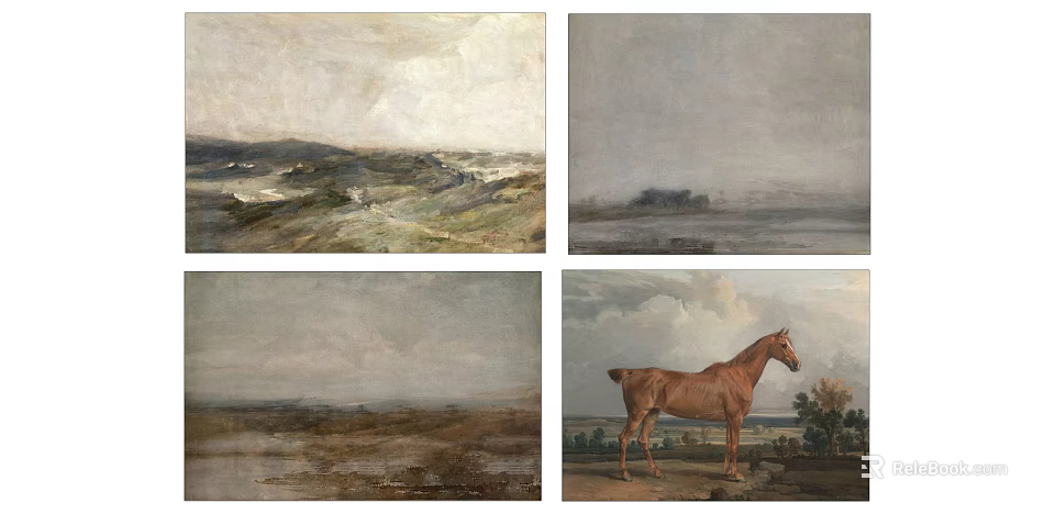Animal Painting of a Brown Horse Standing in Natural Landscape with Green Grass and Sky 3d model 