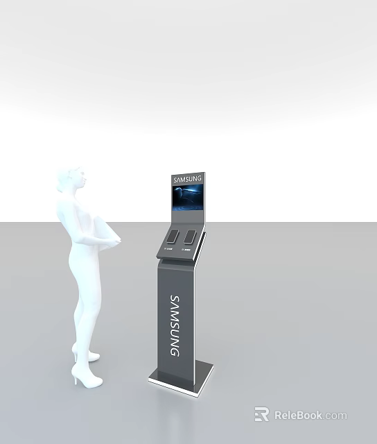 Samsung Self Service Kiosk With Digital Interface Screen And Standing Mannequin 3d model 