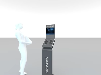 Samsung Self Service Kiosk With Digital Interface Screen And Standing Mannequin 3d model