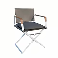 Modern Folding Armchair With Metal Frame Wooden Armrests And Dark Fabric Cushion