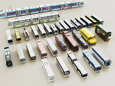 Diverse Bus Model Collection Showcasing Modern City Buses and Colorful Mini Coaches 3d model