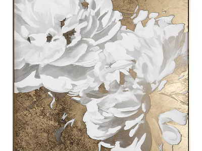 Abstract Floral Wall Art With White Peonies And Gold Brown Background 3d model