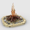 Building Blocks Campfire Model With Flames Logs And Stone Base 3d model