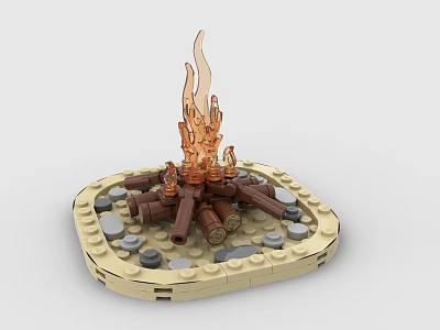 Building Blocks Campfire Model With Flames Logs And Stone Base 3d model