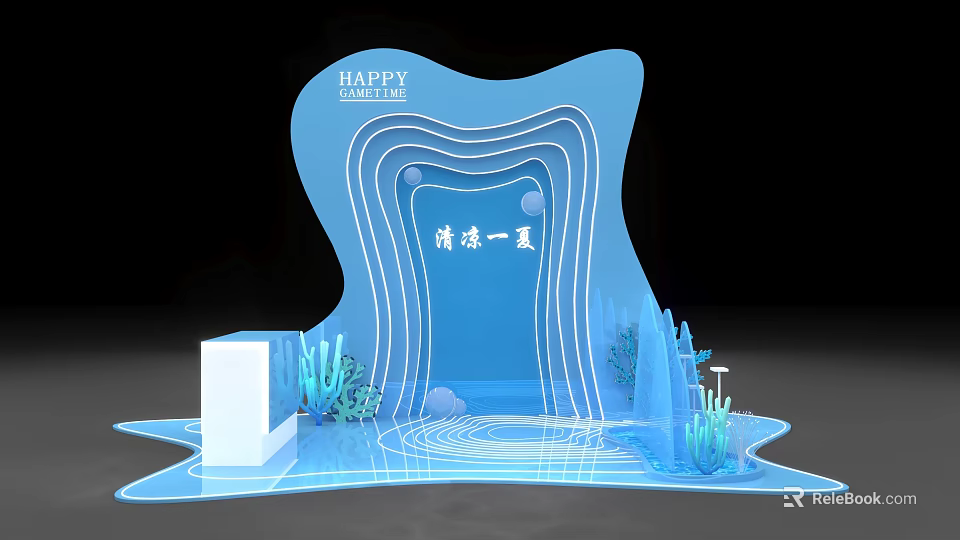 Cool Summer Interactive Zone With Coral Decor And Wave Design Elements 3d model 