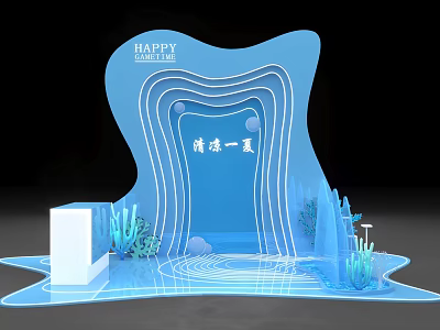 Cool Summer Interactive Zone With Coral Decor And Wave Design Elements 3d model