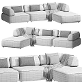 Modern Sectional Sofa in Gray and Beige with Comfortable Cushions and Throw Blanket 3d model