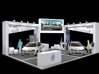 Volkswagen Exhibition Booth With Car Display Showcasing Golf Variant And CrossGolf Vehicles 3d model
