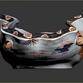 Elegant Blue Ceramic Bowl With Intricate Red Gold Aquatic Animal Decorative Patterns