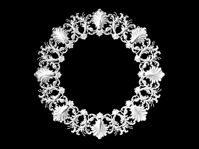 Intricate Carved Circular Wreath With Floral Motifs And Scrollwork On Black Background 3d model