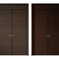 Dark Brown Wooden Double Doors With Golden Handles For Home Interior