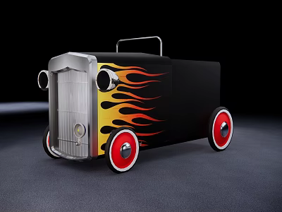 Electric Toy Car with Black Body Yellow and Red Flames Red Wheels Silver Grille 3d model