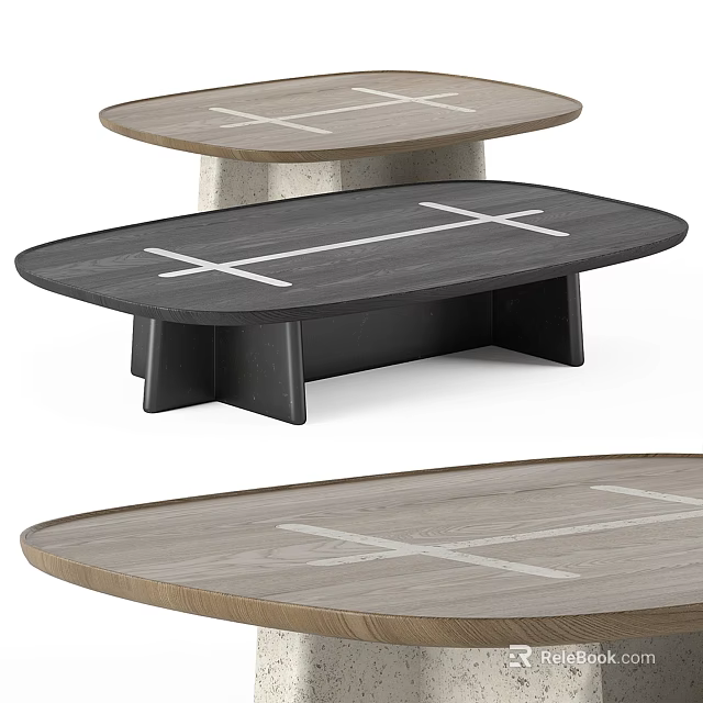 Modern Oval Coffee Tables With Cross Patterns In Black And Wooden Finishes 3d model 