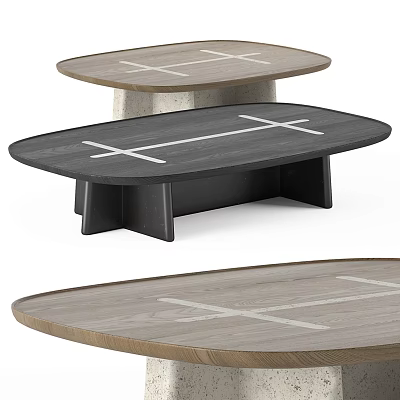 Modern Oval Coffee Tables With Cross Patterns In Black And Wooden Finishes 3d model