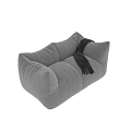 Cozy Modern Light Gray Fabric Two-Seater Sofa With Stitched Details And Dark Fringe Blanket