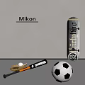 Mikon Sports Gear Display With Skateboard Baseball Bat And Soccer Ball