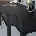 Black Dressing Table with Round Mirror Drawers Vase Cosmetic Jars and Golden Legs