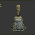 Bell Shaped Decorative Furniture Accent With Blue Gold Patterns And Shiny Base