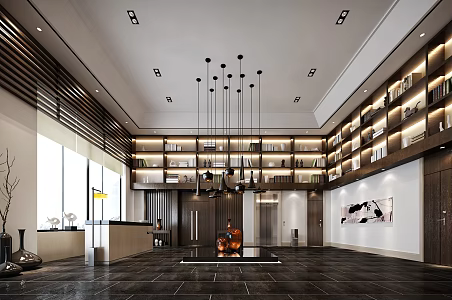 New Chinese Hall Hotel Reception Area Service Desk 3d model