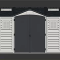 Residential Building With White Exterior Dark Blue Roof Double Doors Small Windows And Skylights
