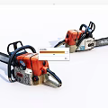Industrial Chainsaws With Orange And White Bodies Black Handles And Cutting Chains