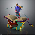 Colorful Everyday Book Stack with Open Book and Decorative Design Elements