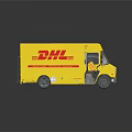 Yellow DHL Delivery Truck Model With Red Logo And Open Door Design
