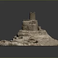 Scenic Sand Castle Model Featuring Tower Multi Layer Circular Base Earth Yellow Tone Dark Background 3d model